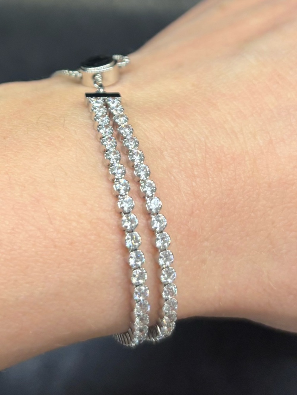Swarovski Double-Row Clear Crystal Bracelet - Silver Tone